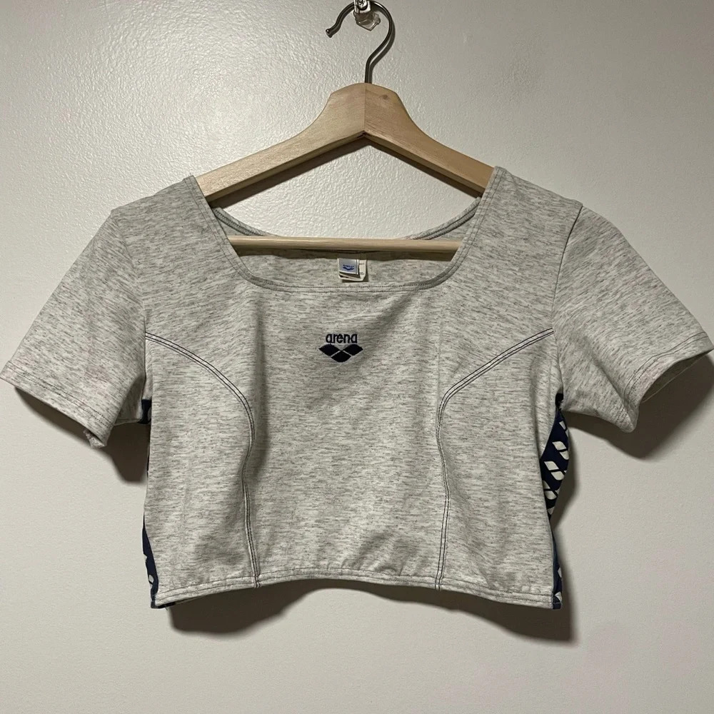 Arena Women’s Grey Crop Top with Blue  Accent Detail